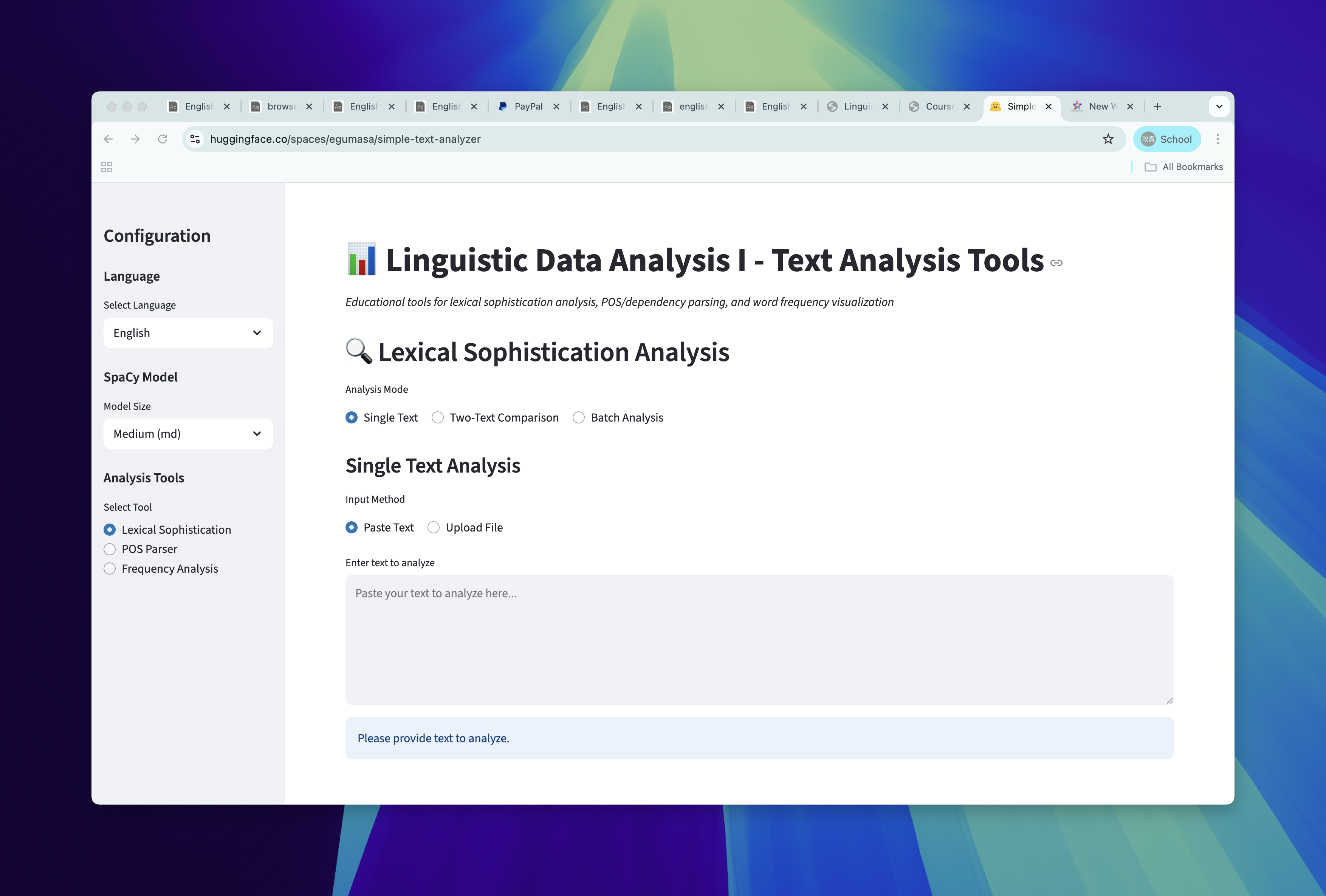 simple text analyzer